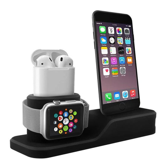 -in-1 Silicone Docking Stand for Apple iPhone, iWatch & AirPods – Black