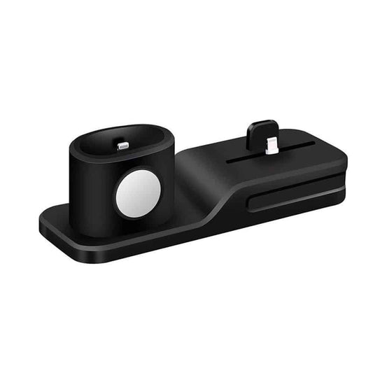 -in-1 Silicone Docking Stand for Apple iPhone, iWatch & AirPods – Black